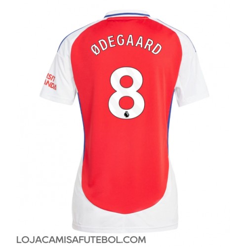 Camisa de Futebol Arsenal Martin Odegaard #8 Equipamento Principal Mulheres 2024-25 Manga Curta